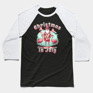 Christmas in July santa and flamingos on the beach Baseball T-Shirt